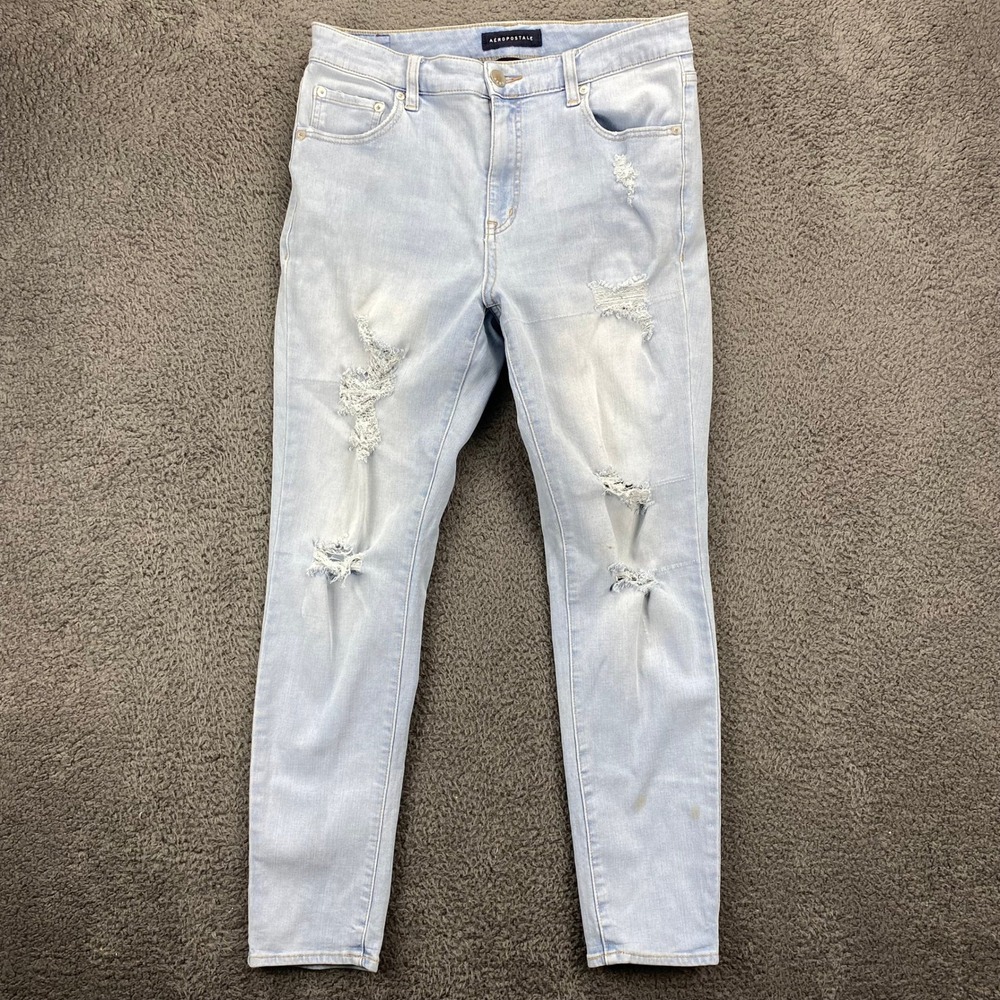 Aeropostale Womens 12 REG Light Wash High Rise Jegging Ripped Distressed Jeans